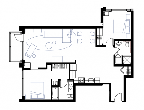 Floor plan for 2 beds, 2 baths, 1153 sqft